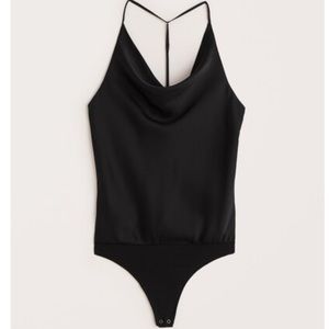 Satin Cowl Neck T Strap Back Bodysuit